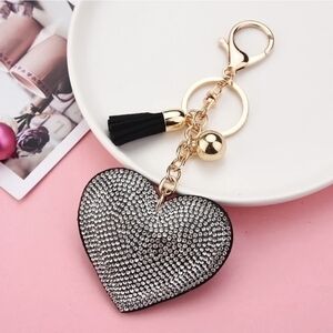 Sparkly Black & Silver Heart Keychain